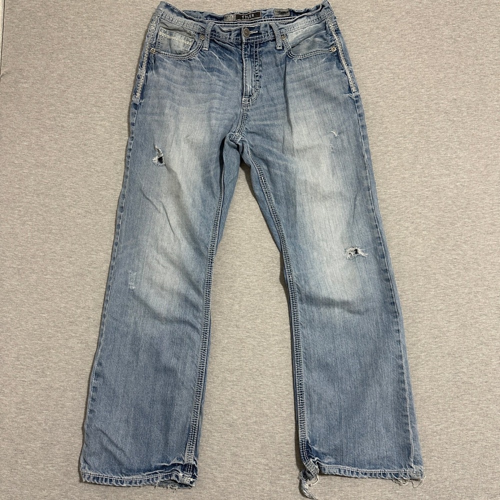 BKE Tyler Light Wash Distressed Straight Leg Jeans ABM4255 Blue Denim Mens 34R